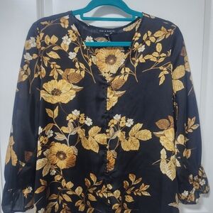 Floral Black and Yellowish/ Golden Women's Top